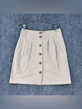 Banana Republic Khaki Button Up Pleated Mini Skirt Women’s 0 Preppy Casual